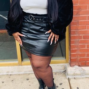 Black Faux Leather Belted Skirt from Forever 21, no tags/worn once